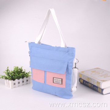 Blue letters crossover tote bag with pocket